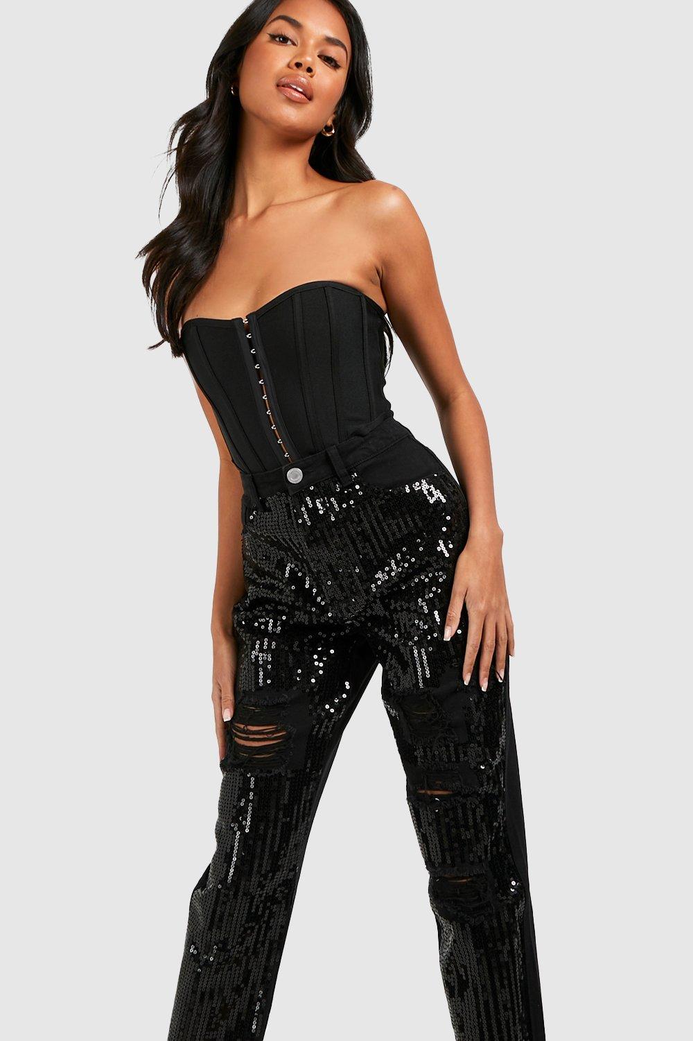 Black hot sale sequin jeans